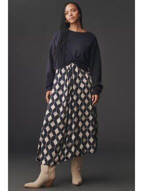 Anthropologie The Gemini Twofer Sweater + Dress Set Navy Blue  Geometric 3XL